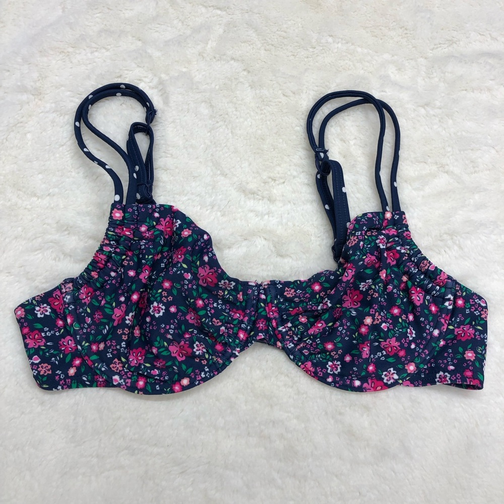 NEW Lascana 32B navy pink floral print swim bikini top underwire